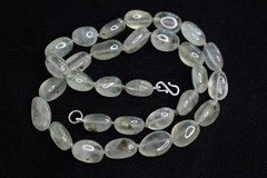 Prehnite Necklace Green Oval Natural Gemstone Silk Knotted 18″ Sterling Silver