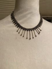 Cleopatra Style Silver Brass Beaded Fringe Metal Statement Collar Necklace Boho