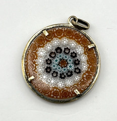 Murano Glass Millefiori of Venice Pendant Orange, White, Black measures 1.5″ dia