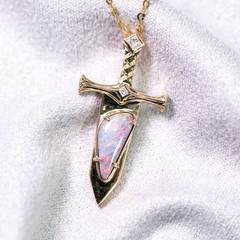 Knight Sword – Boulder Opal & Princess Cut Diamond Pendant ONLY 18K Yellow Gold