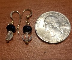 Gold-filled earrings, blue sand stone, clear crystal, handmade
