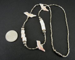 Necklace Choker Bird Fetish Silver Beads Sterling Pink White Beads 15 1/4″ Long