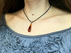 AMBER PENDANT Glossy Natural BALTIC AMBER Stone Unique Gift Silver 925 2g 15076