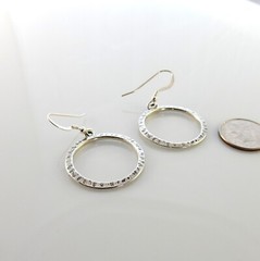 Southwestern Sterling Silver Handmade Textured Hoop Circle Dangle Earrings