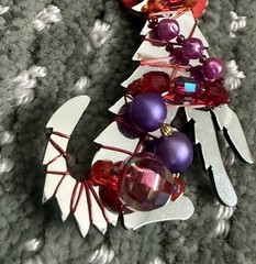 Liztech Vintage 1990s Wolf Howling Beaded Wire Pins Silver Red & Purple Signed
