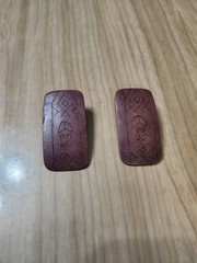 Carved Wood Earrings Reddish Brown Light 2 Inch With Posts