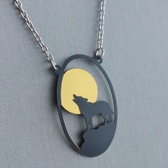 Retired Necklace Sienna Sky Pendant HOWLING WOLF MOON Hand Made in Colorado 18”
