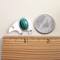 Native American southwestern sterling 925 silver bear pendant oval malachite