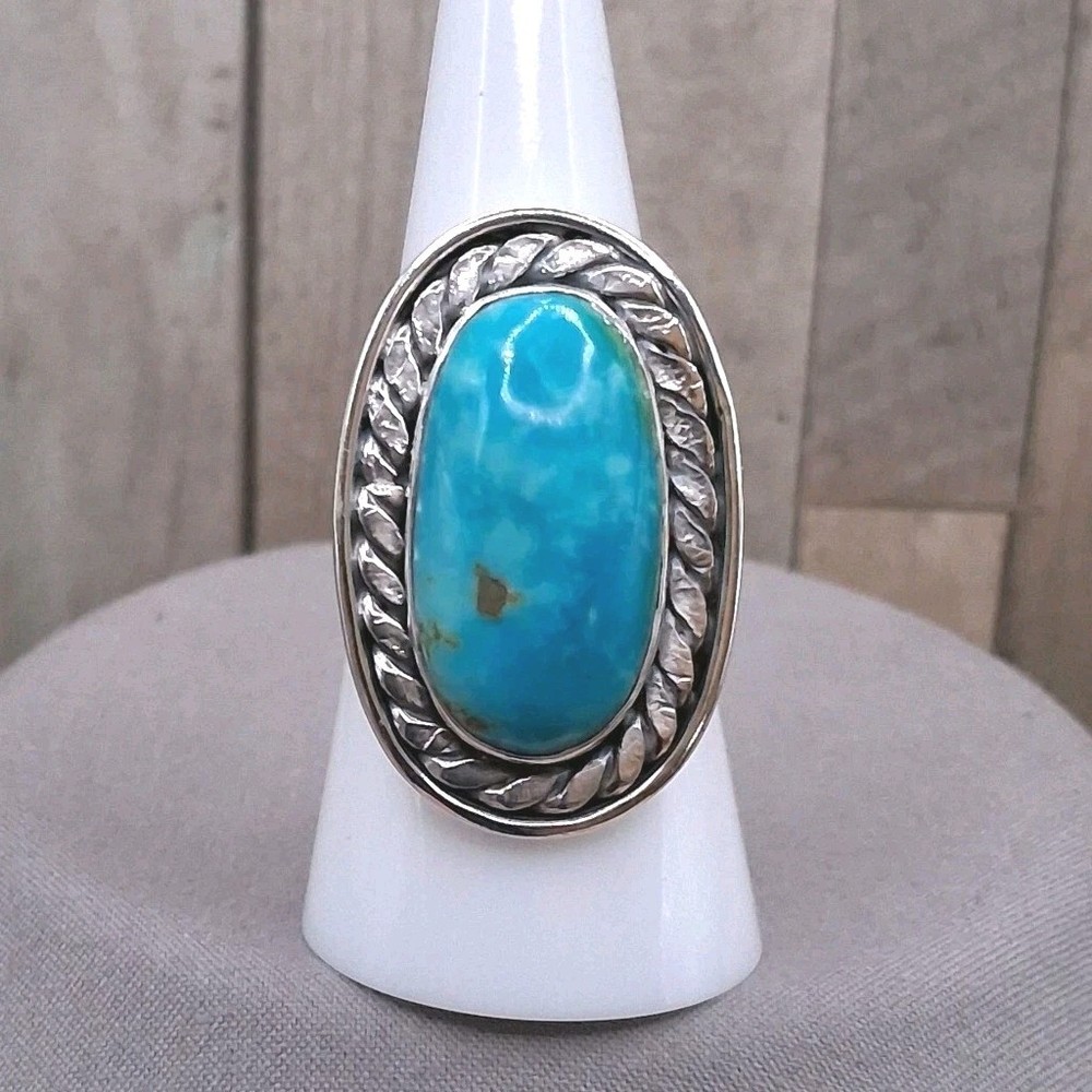 Kingman Turquoise Ring Adjustable 5-9 Sterling Silver Southwestern Style