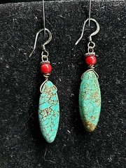 Statement Necklace Earrings Set Turquoise Red Coral Western Cowgirl Southwestern