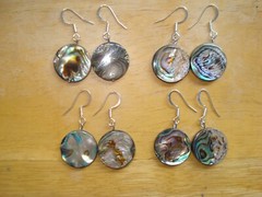 1 1/2″ Drop Dangle Abalone Round Coin Earrings different color every turn #3