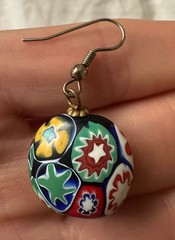 Glass Of Venice Italian Murano Glass Earrings Dangle Round Multicolor Millefiori