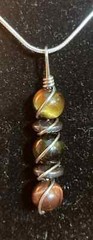 Tiger’s eye and Hematite gemstone bead copper wire wrapped pendant necklace luck