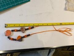 Unmarked Handmade Handcrafted Football Fan Necklace Beaded Orange Lace Chain