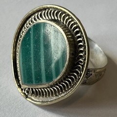 Vintage Costume Jewelry Handmade Ring Uzbekistan Green Stone