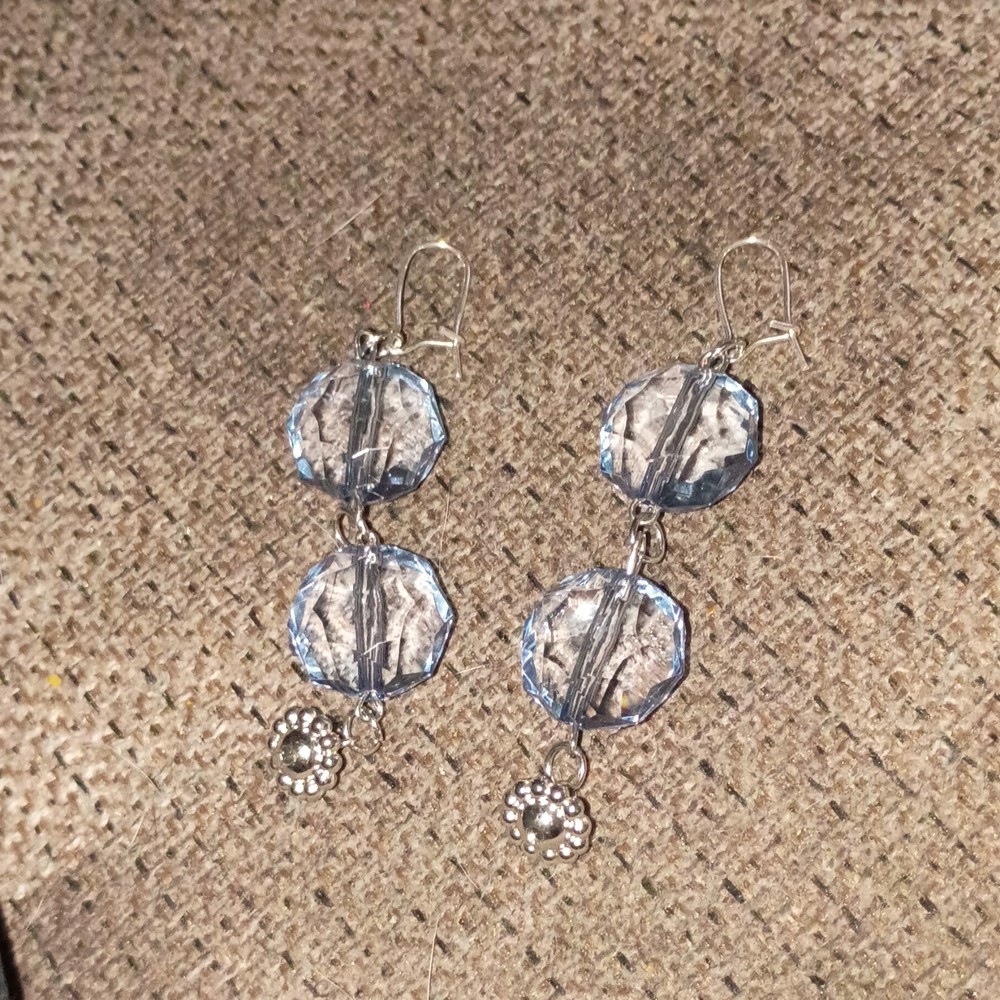 Handmade Dangly Earrings That Are Blue And Silver