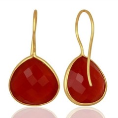 Red Onyx Drop Dangle 18K Gold Plated Sterling Silver Earrings Jewelry