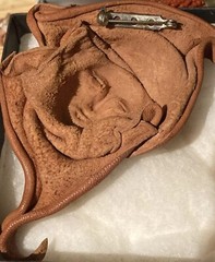 Handmade Brown Leather Sculpture Woman Female Head Face Pin Brooch Artistic Boho