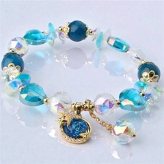 Blue Swarovski Beaded Bracelet With Charms