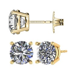 Yellow Gold Plated Silver Stud Earrings With 1.00 CTW Round Zirconia – 5.25MM
