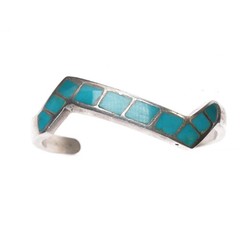6.5″ Vintage Native American sterling silver turquoise channel inlay cuff brace