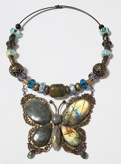 Gemstone Labradorite Big Bronze Healing Butterfly Necklace One of a Kind