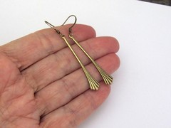 Art Deco Earrings Long Slender Antiqued Brass Romancecore Ren Fair Gift for Her