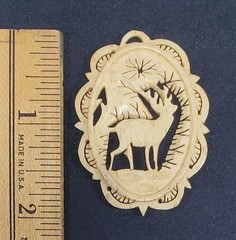 Vintage Hand Carved Bone Elk Deer Pendant 2 in X 1.5 in