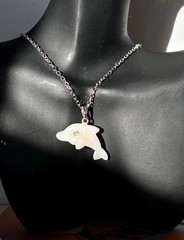 Dolphin Necklace, Mother of Pearl Shell Ocean Theme Necklace Gift Idea