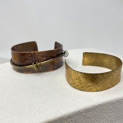 Handcrafted Adjustable Copper & Brass Cuff Bracelets Rustic Minimalist Artsy