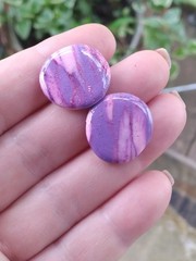 Handcrafted Pink Purple Silver Beaded Polymer Clay Memory Wire Choker Set