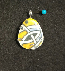 925 Wrapped Ceramic Pendant Blue, Yellow ans White