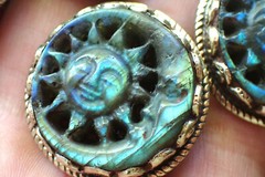 Crescent Moon and Sun Ring, Carved Labradorite stone adjustable