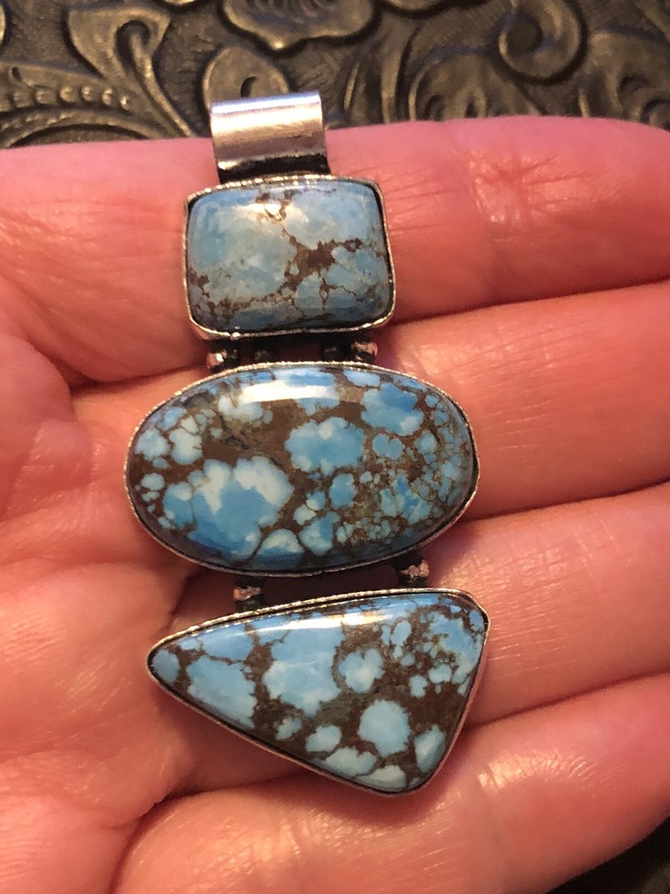 Artisan Old Southwest Web Matrix Cloud Mountain Blue Turquoise Totem 2” Pendant