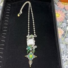 Adorned Crown Jewelry assemblage crystal glass bead watch cross green necklace