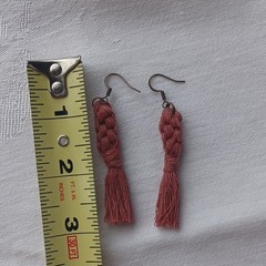 Handcrafted Macrame Tassel Earrings Rose Cotton Brass Hooks 2.5 Inch Bohemian