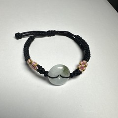 Handcrafted Adjustable Cord Bracelet Green Jade A Round Charm Beaded Pink Gold