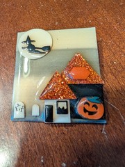 House Pins By Lucinda Halloween Ghosts Glitter Tower Black Cat RIP Gravestone