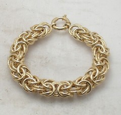 7.5″ Handmade Domed Textured Byzantine Link Bracelet Real 14K Yellow Gold