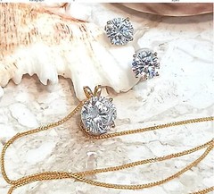 18k BRIDAL Jewellery Set Solitaire Diamond 3.5ct Necklace Earrings Handmade gift