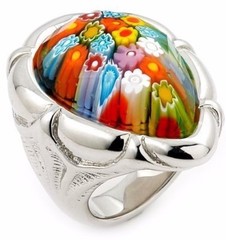 Alan K. 925 Silver Ring Multicolor Murano Glass Faceted Pear Shape