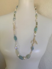 Handcrafted Real Pearl Branch And Light Blue Amazonite Beaded Necklace 28” In