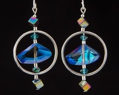 Blue Fire Polished Czech Crystal Earrings Faceted Crystals Hematite Cube C0001
