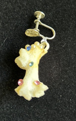 Handmade White Natural Sea Coral Dangle Earrings w/ Multicolor Jewels~Screw Back