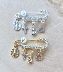 New Baby Pin, Crystal Crib Pin, Newborn Gift, Baptism, Bris, Interfaith Charms