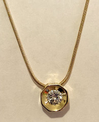 Estate Jewelry 14KY Gold .30 Ct. Natural Diamond Bezel Pendant 16” Snake Chain