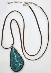 Artisan Blue Glass Bezel Set Teardrop Statement Pendant Necklace 34 Inches