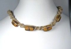 Handmade Hemp Twist Necklace with Gold and Brown Sandcast Beads