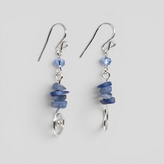 Handmade Blue Aventurine Chip Earrings Silver Swirl Boho Dangle Jewelry