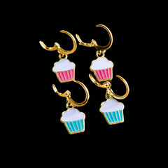 Cupcake Earrings-Huggie Hoop Earring Closures-Pastel Pink or Blue …Your Choice
